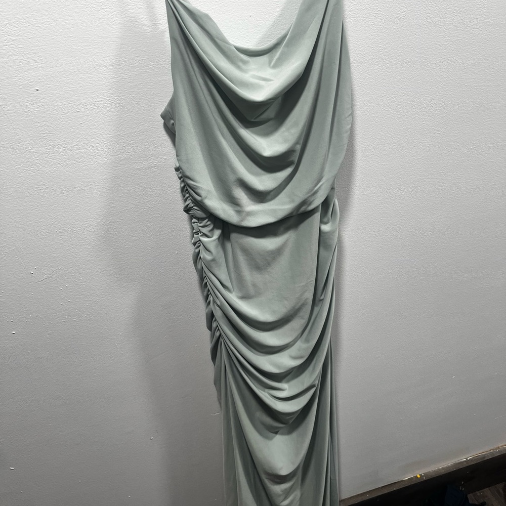 Studio Green Asymmetrical Ruched Wrap Gown